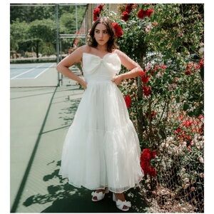 Ina White Strapless Bow Midi Dress